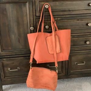 Large Orange Tote with small crossbody bag